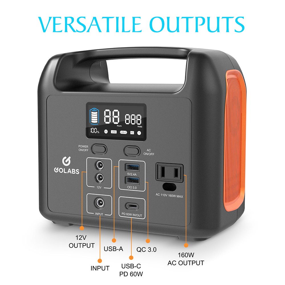 GOLABS R150 Portable Power Station 204Wh LiFePO4 Battery for Outdoors Camping Fishing Hiking Emergency Home - Orange