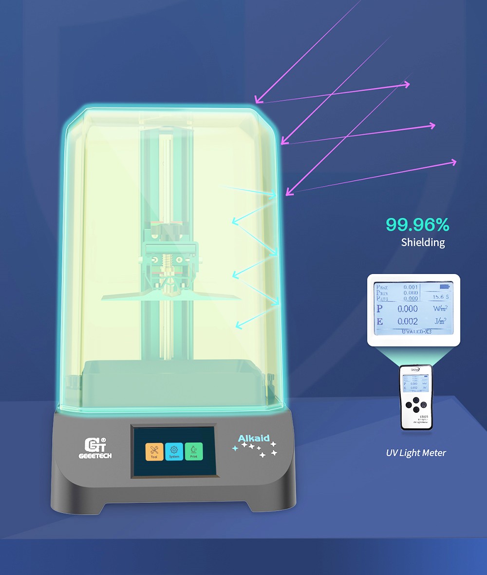 Geeetech Alkaid LCD-Lichthärtender Harz-3D-Drucker mit 3.5-Zoll-Touchscreen und UV-Lichthärtung, 82 x 130 x 190 mm