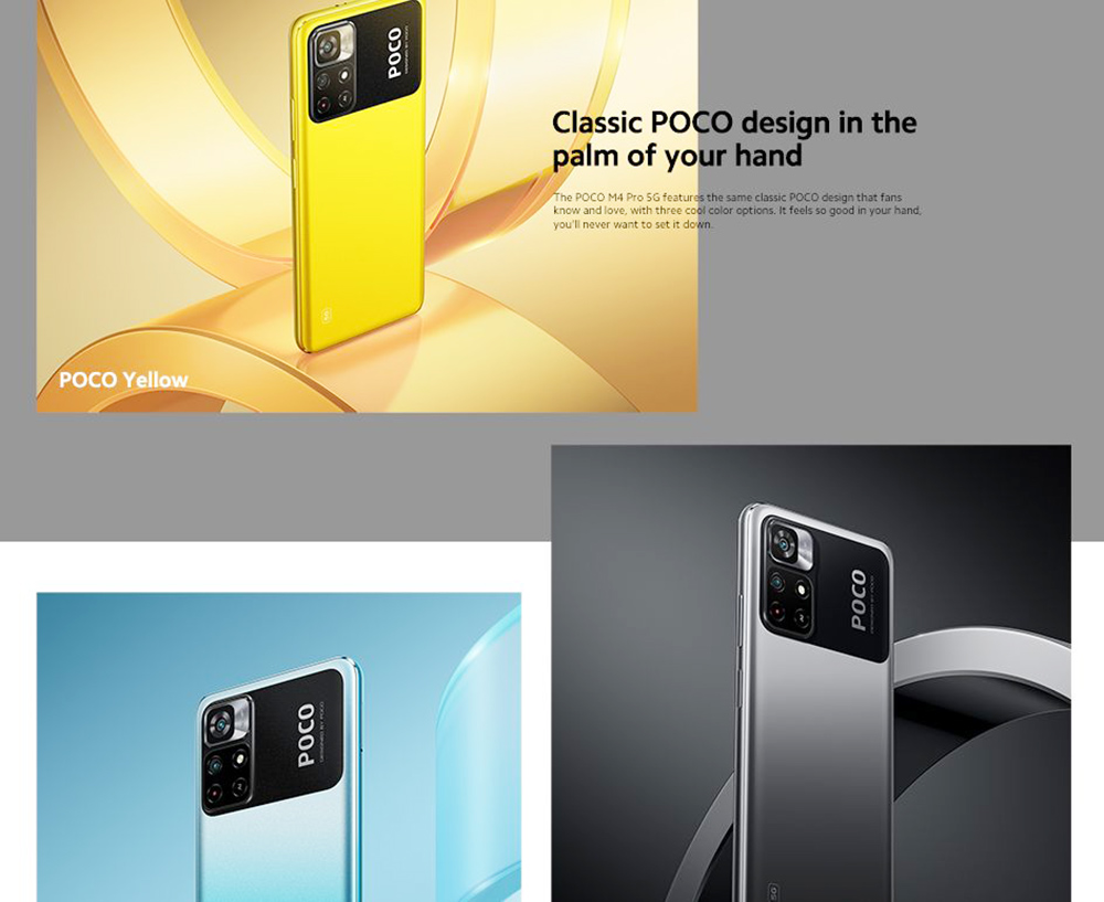 POCO M4 Pro Global Version 5G Smartphone 6.6 Pulgadas FHD+ Pantalla MediaTek Dimensity 810 4GB RAM 64GB ROM Android 11 50MP + 8MP AI Cámara trasera dual 5000mAh Batería Dual SIM Dual Standby - Azul