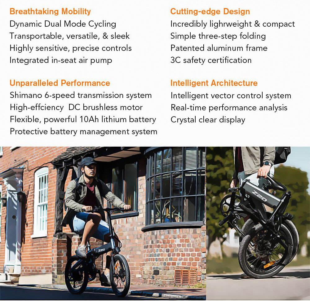 HIMO Z20 Folding Electric Bicycle 20 Inch Tire 250W DC Motor Up To 80km Range 10Ah Removable Battery Shimano 6-speed Tra