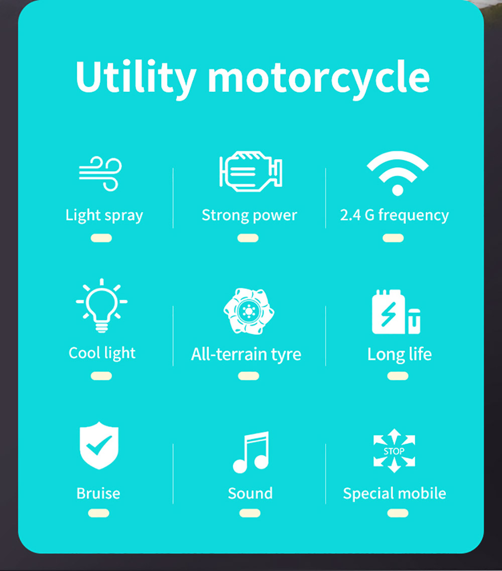 JJRC 2.4GHZ 4WD All-Terrain Tire Drift RC Spray Motorcycle with Cool Light & Sound 15km/h - Blue