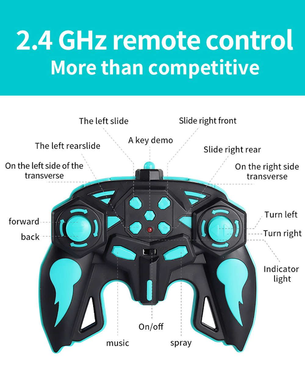 JJRC 2.4GHZ 4WD All-Terrain Tire Drift RC Spray Motorcycle with Cool Light & Sound 15km/h - Blue