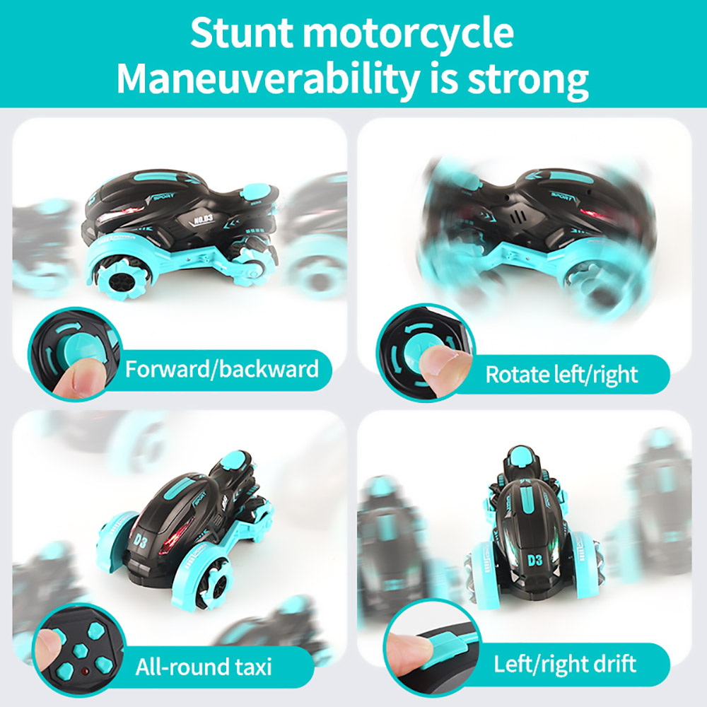 JJRC 2.4GHZ 4WD All-Terrain Tire Drift RC Spray Motorcycle with Cool Light & Sound 15km/h - Blue