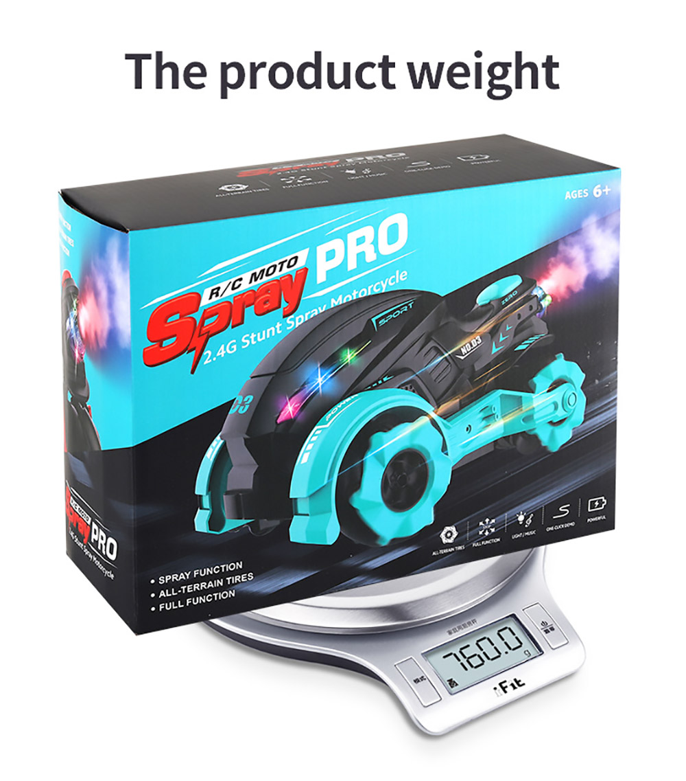 JJRC 2.4GHZ 4WD All-Terrain Tire Drift RC Spray Motorcycle with Cool Light & Sound 15km/h - Blue