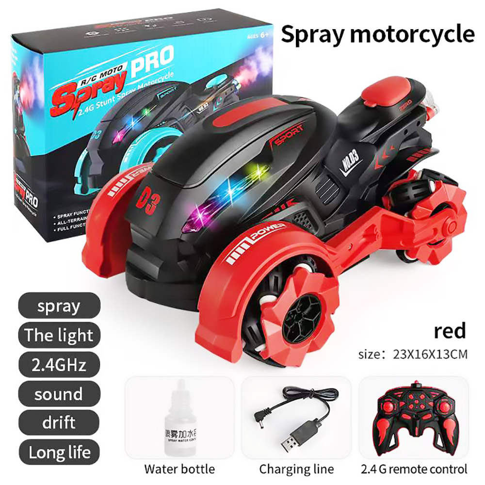 JJRC 2.4GHZ 4WD All-Terrain Tire Drift RC Spray Motorcycle with Cool Light & Sound 15km/h - Blue