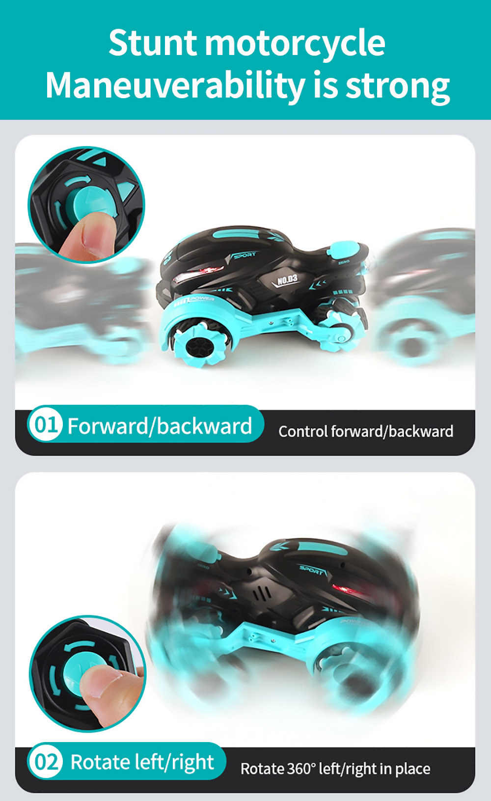 JJRC 2.4GHZ 4WD All-Terrain Tire Drift RC Spray Motorcycle with Cool Light & Sound 15km/h - Blue