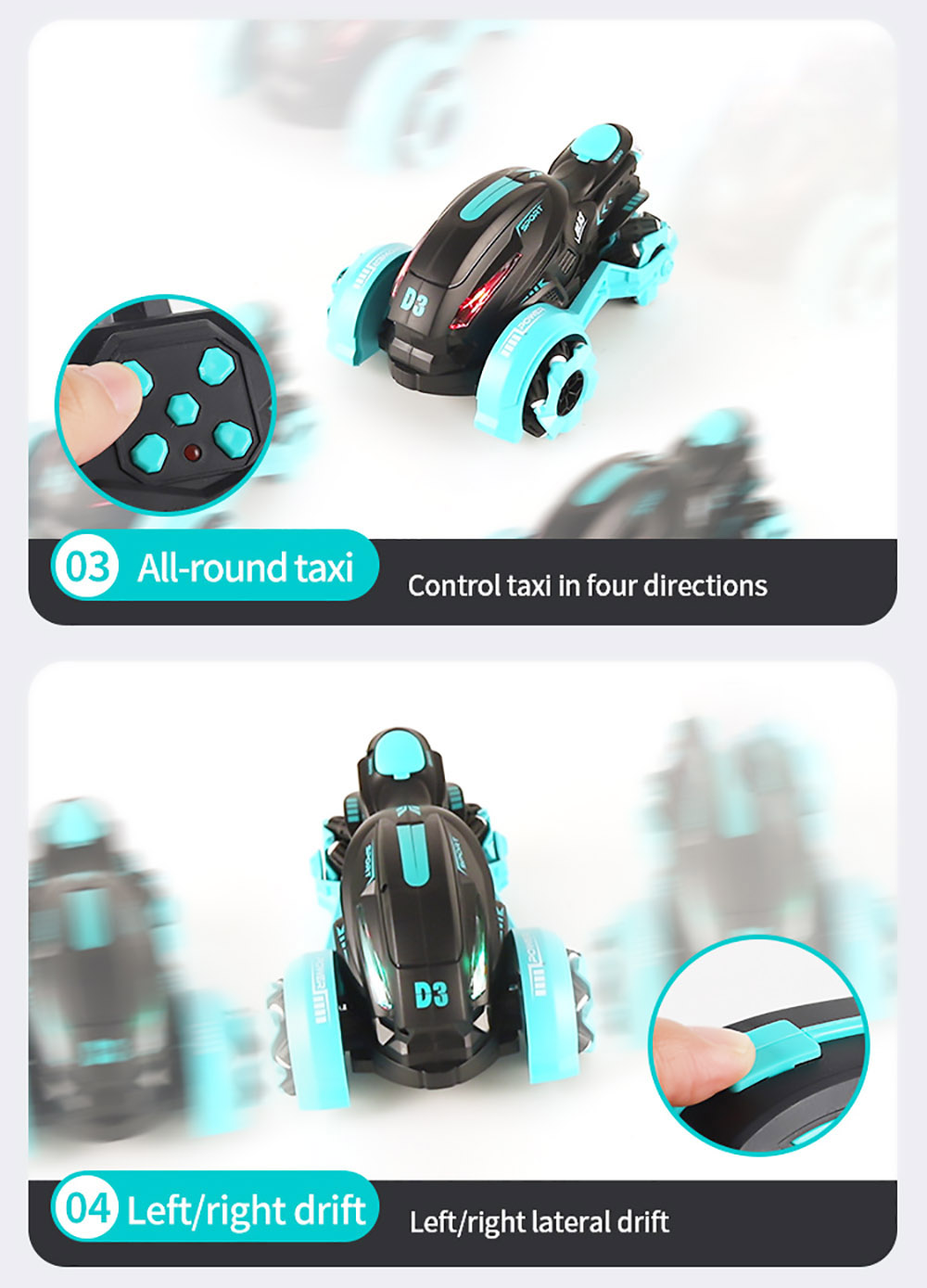 JJRC 2.4GHZ 4WD All-Terrain Tire Drift RC Spray Motorcycle with Cool Light & Sound 15km/h - Blue