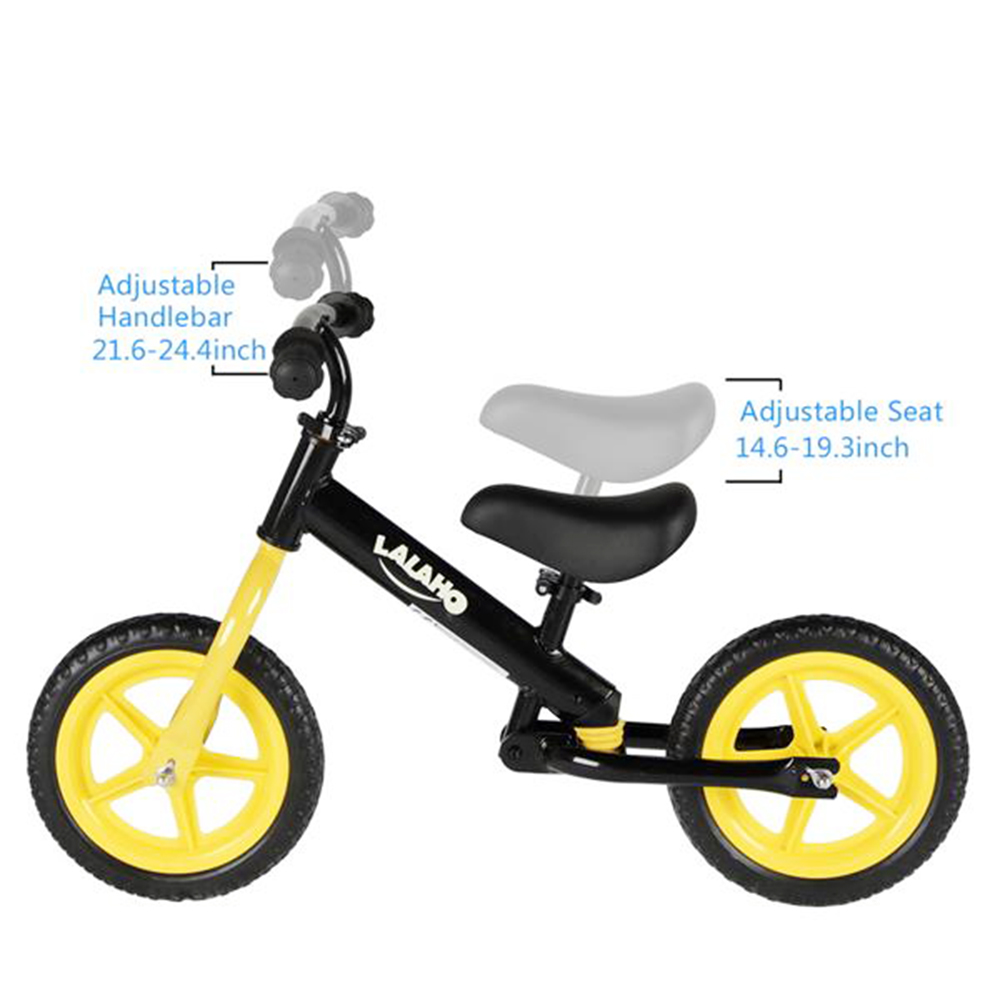 LALAHO Kids Balance Bike Body Steel Carbon, Grip TPR, 86*43*56 ס"מ, צהוב