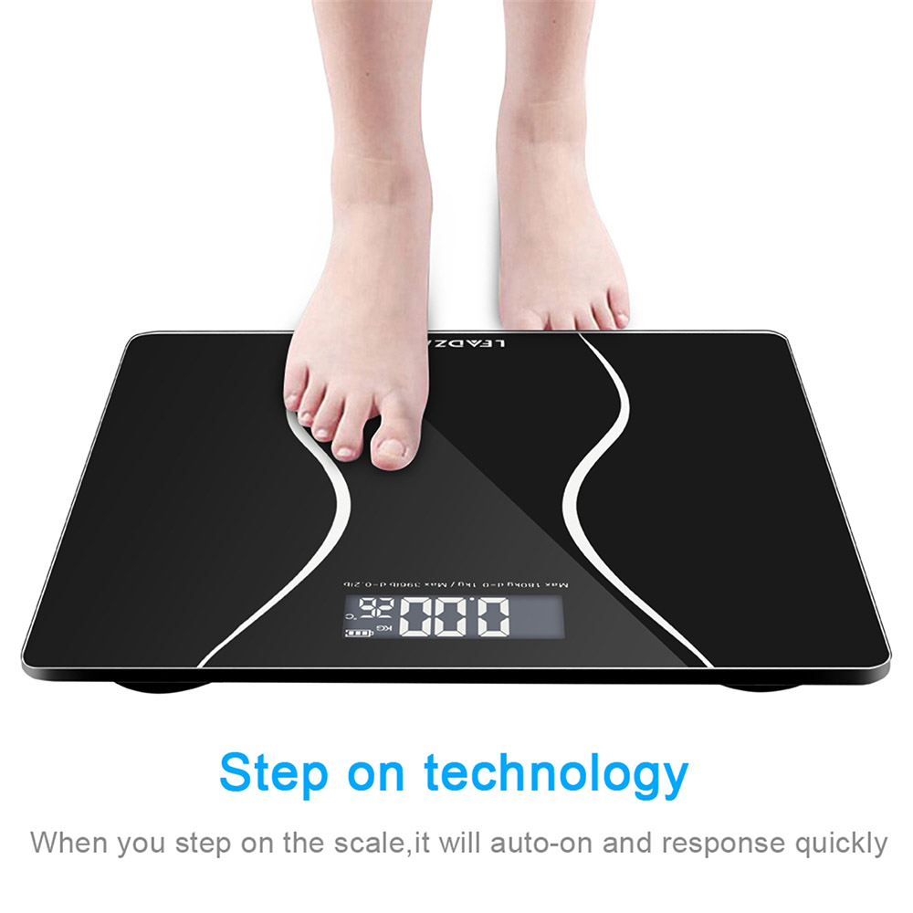 LEADZM 180 kg-os digitális személyi mérleg ultravékony kialakítású, háttérvilágítású LCD kijelzővel a fittség és egészség megőrzéséhez - fekete