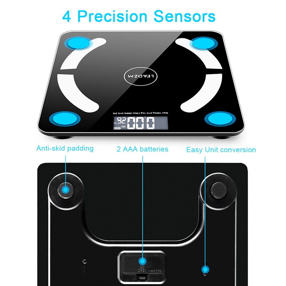 LEADZM 180Kg Digital Smart Bluetooth Body Fat Scale Black