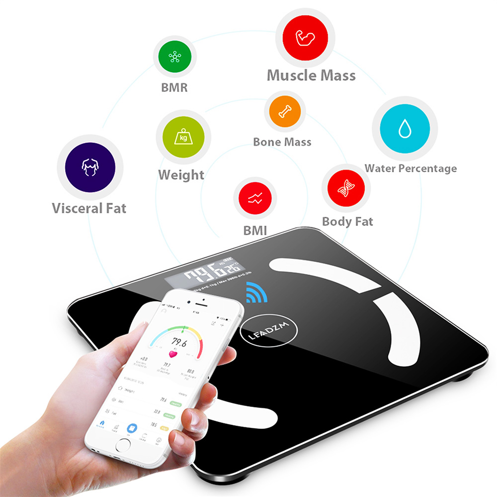 LEADZM Digital Smart Bluetooth Body Fat Scale with OKOK App for Body Weight BMI Water Percentage Muscle Bone Mass BMR