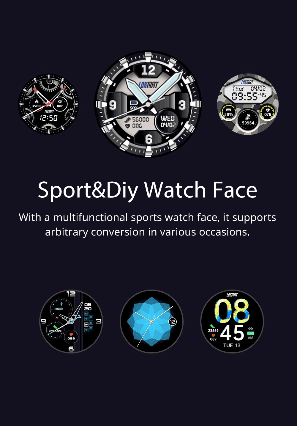 LOKMAT ATTACK Bluetooth Smartwatch 1.28 pouces TFT Écran Tactile Moniteur de Pression Artérielle de Fréquence Cardiaque IP68 Résistant à l'eau 25 Jours en Veille - Noir