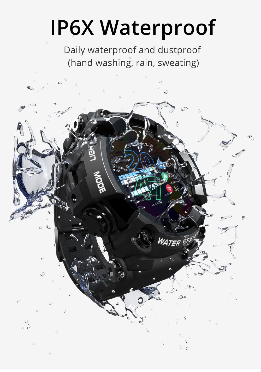 LOKMAT ATTACK Bluetooth Smartwatch 1.28 pouces TFT Écran Tactile Moniteur de Pression Artérielle de Fréquence Cardiaque IP68 Résistant à l'eau 25 Jours en Veille - Noir