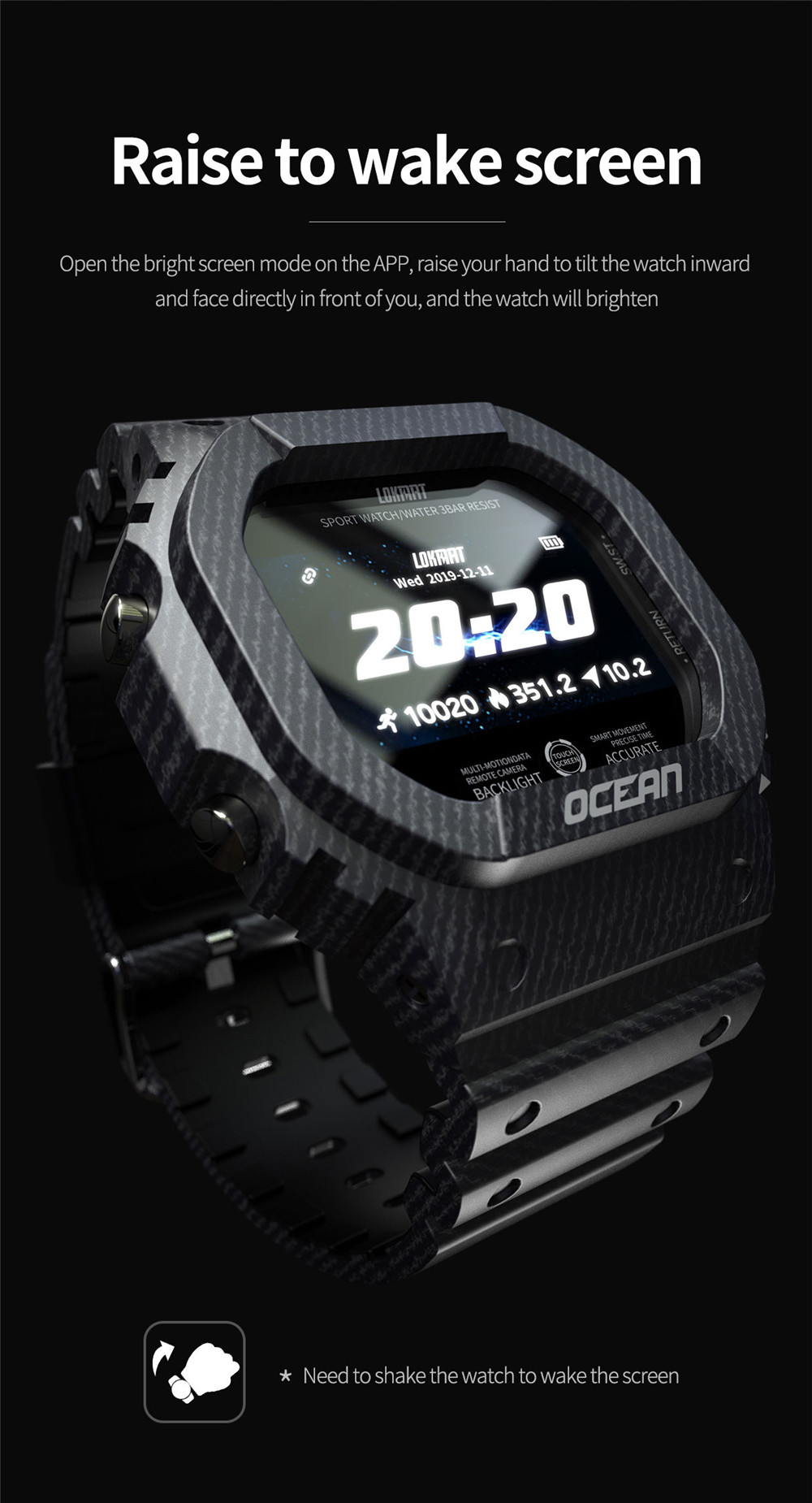 LOKMAT OCEAN Bluetooth Smartwatch 1.14 pulgadas TFT Pantalla táctil Monitor de presión arterial de frecuencia cardíaca 5 ATM Batería resistente al agua 170mAh - Azul
