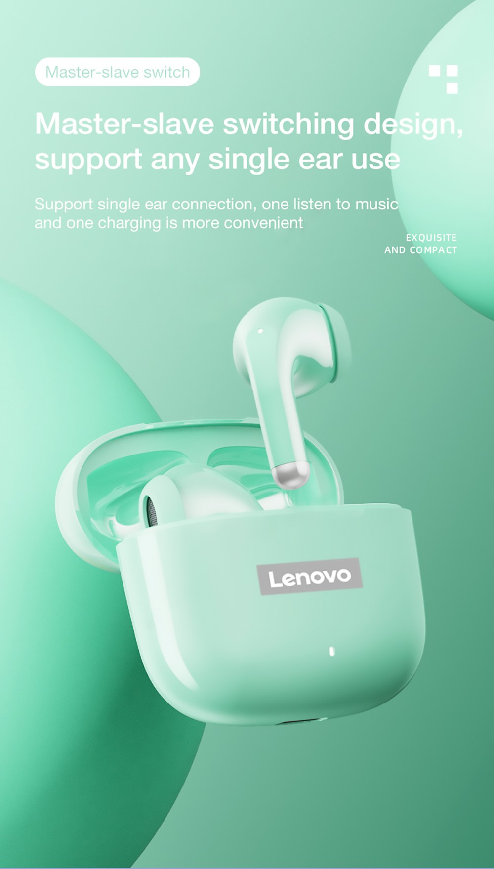 Lenovo Thinkplus LivePods LP40 Pro TWS Wireless Bluetooth Earphone Noise Cancelling Earbuds Gaming Sports Headset - Green