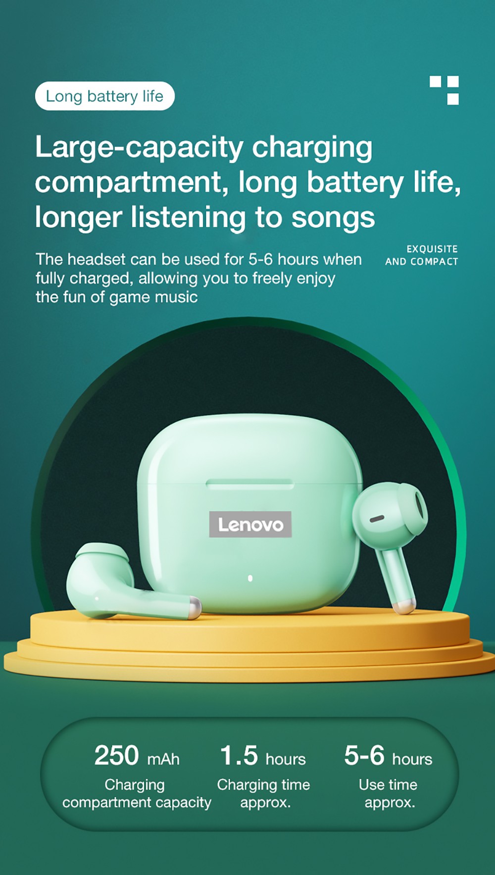 Lenovo Thinkplus LivePods LP40 Pro TWS Wireless Bluetooth Earphone Noise Cancelling Earbuds Gaming Sports Headset - Green