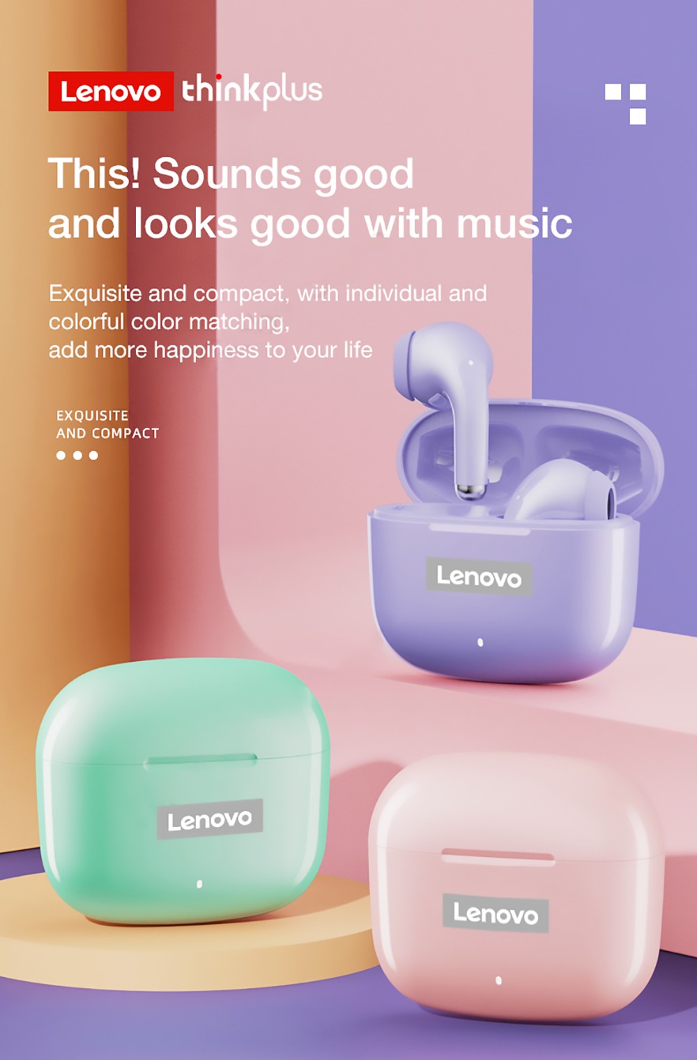 Lenovo Thinkplus LivePods LP40 Pro TWS Wireless Bluetooth Earphone Noise Cancelling Earbuds Gaming Sports Headset - Purple