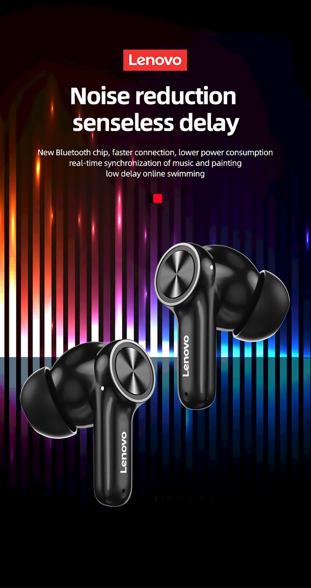 Lenovo Thinkplus LivePods LP70 Wireless Bluetooth Earphone Noise Cancelling Earbuds Game Sports Headset - Black