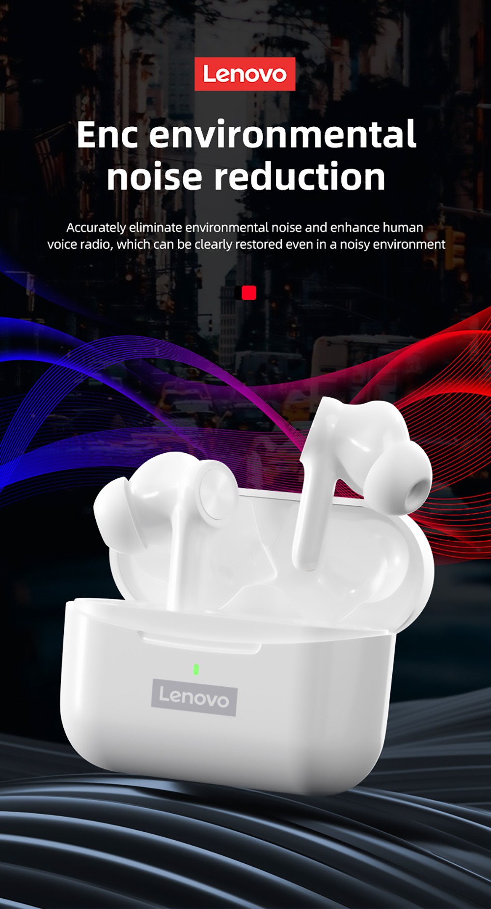 Lenovo Thinkplus LivePods LP70 Wireless Bluetooth Earphone Noise Cancelling Earbuds Game Sports Headset - White