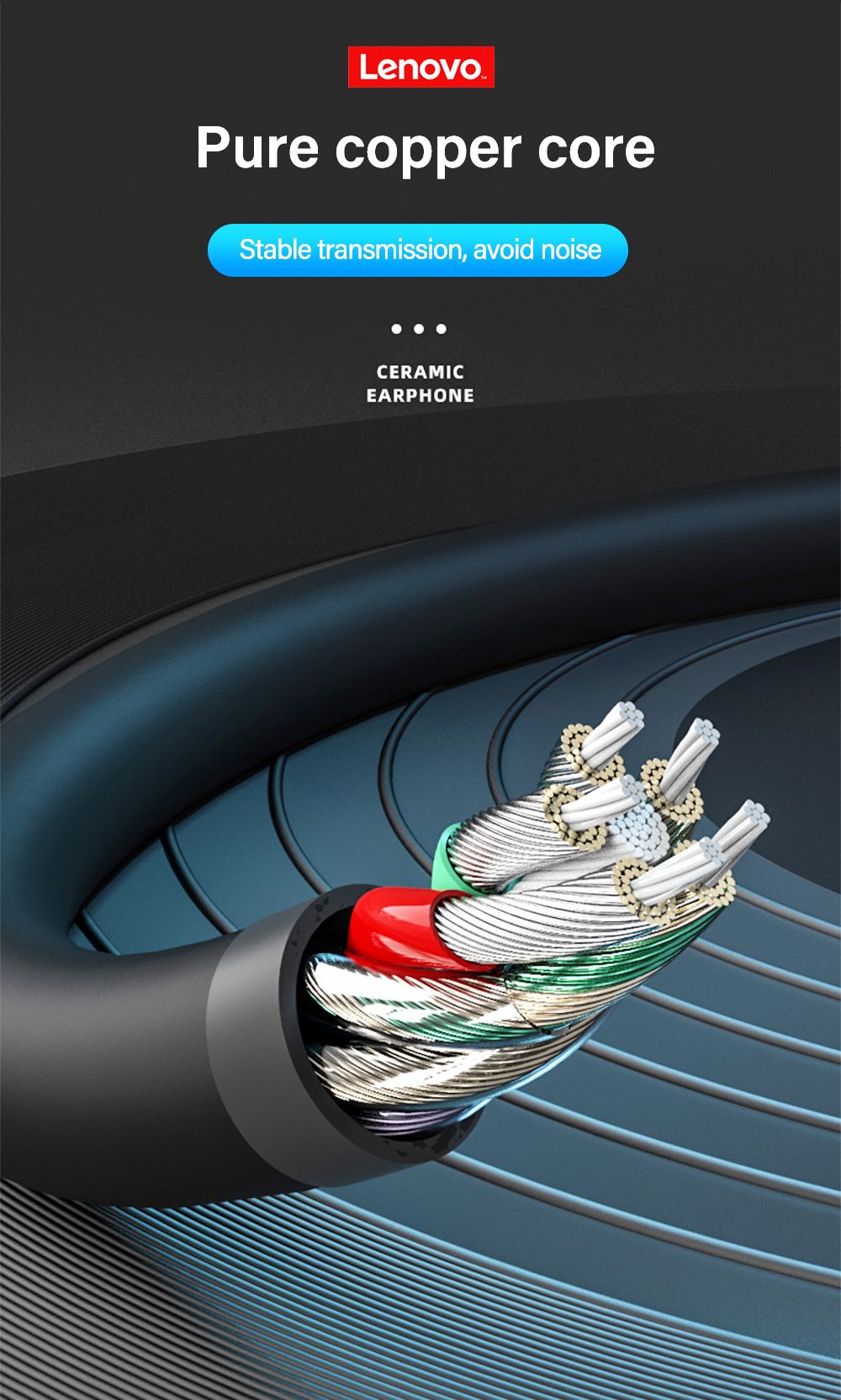 Lenovo Thinkplus TW13 Wired Earphone with Microphone 3.5mm Jack Active Noise Cancelling Earbuds Gaming Headset-Black