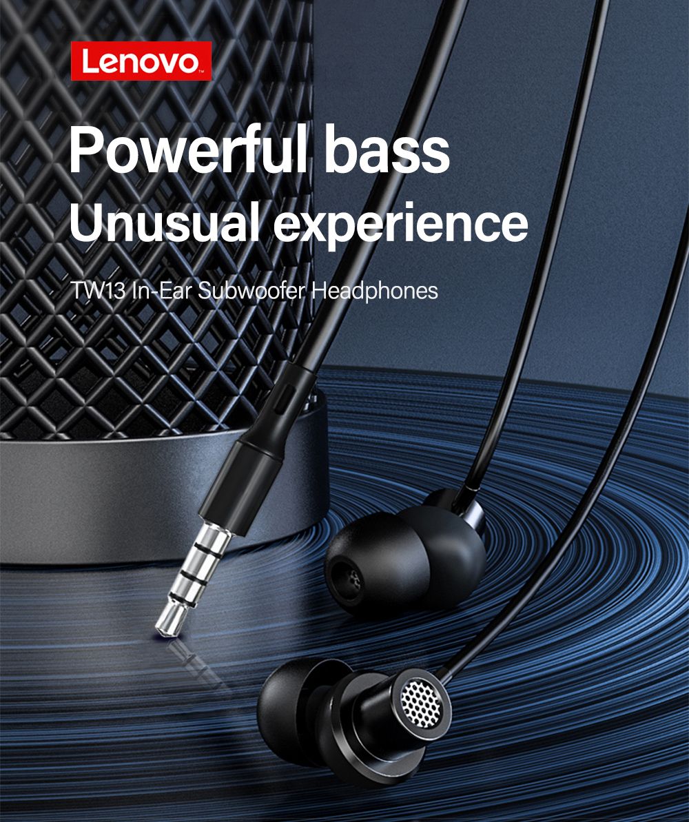 Lenovo Thinkplus TW13 Wired Earphone with Microphone 3.5mm Jack Active Noise Cancelling Earbuds Gaming Headset-Black