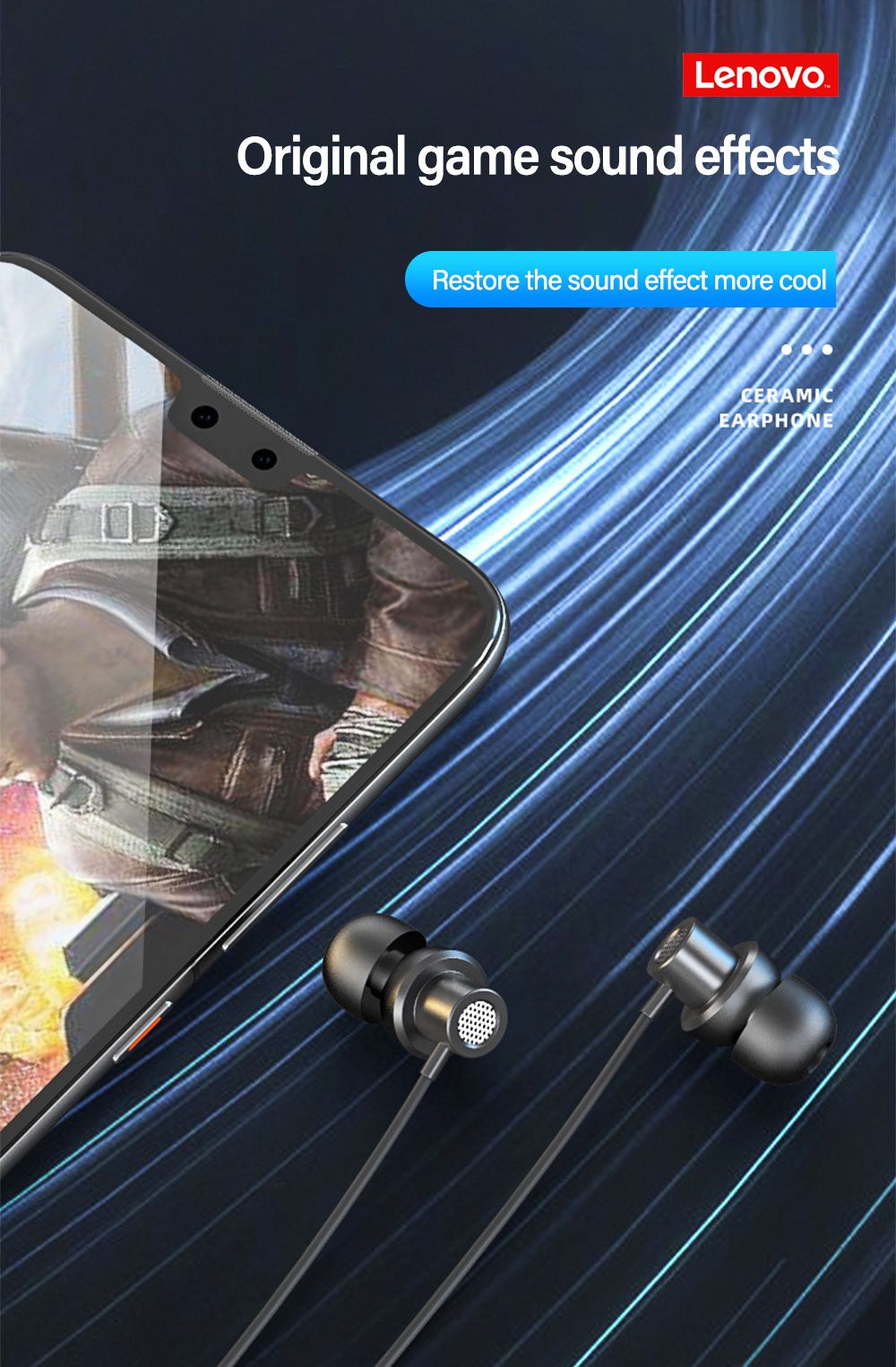 Lenovo Thinkplus TW13 Wired Earphone with Microphone 3.5mm Jack Active Noise Cancelling Earbuds Gaming Headset-Black