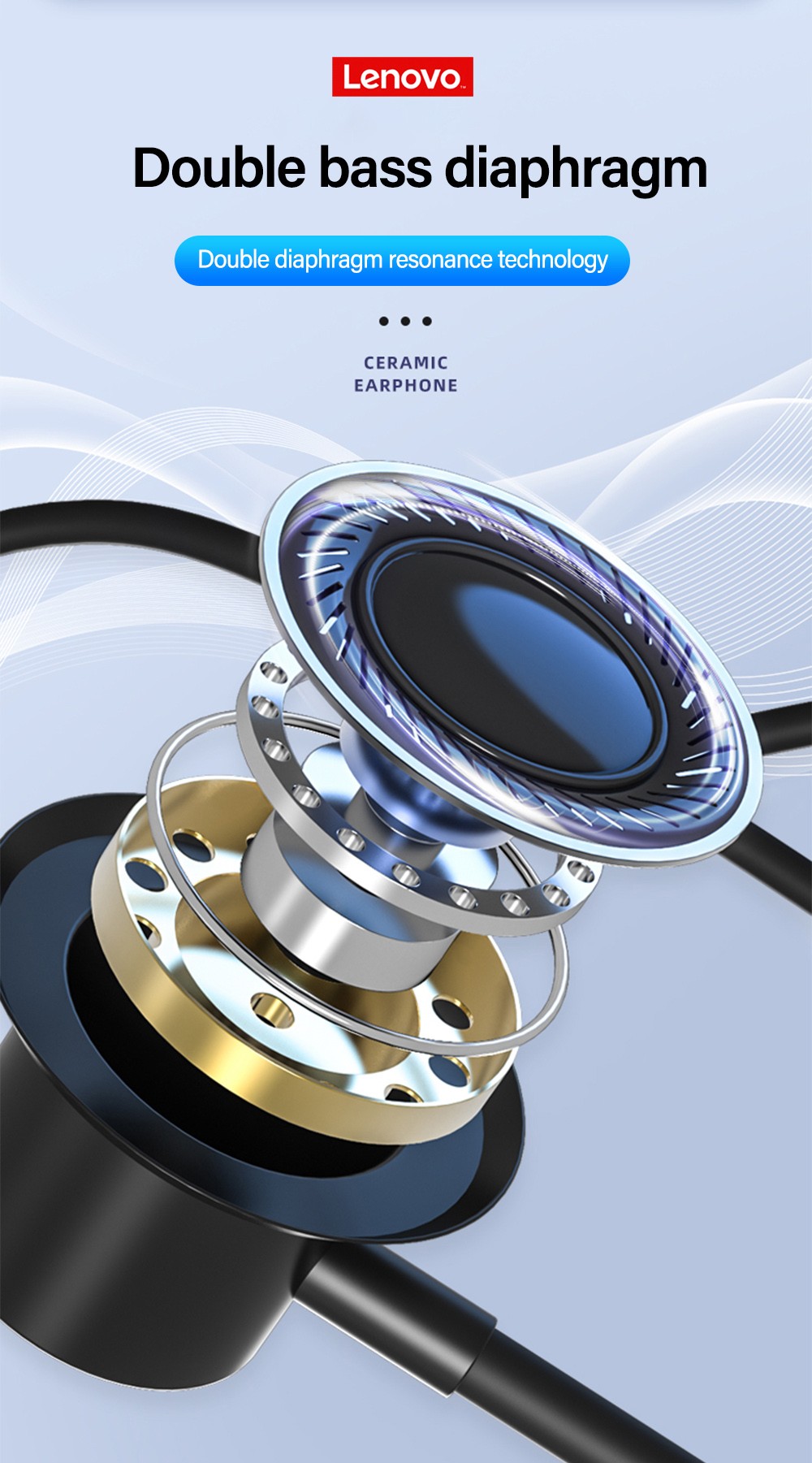 Lenovo Thinkplus TW13 Wired Earphone with Microphone 3.5mm Jack Active Noise Cancelling Earbuds Gaming Headset-Black