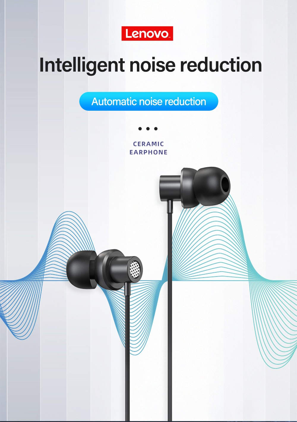 Lenovo Thinkplus TW13 Wired Earphone with Microphone 3.5mm Jack Active Noise Cancelling Earbuds Gaming Headset-Black