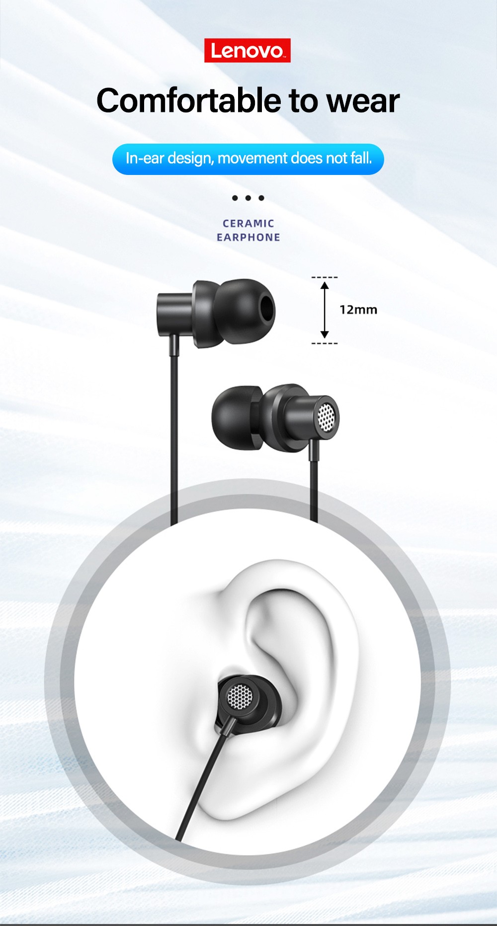 Lenovo Thinkplus TW13 Wired Earphone with Microphone 3.5mm Jack Active Noise Cancelling Earbuds Gaming Headset-Black