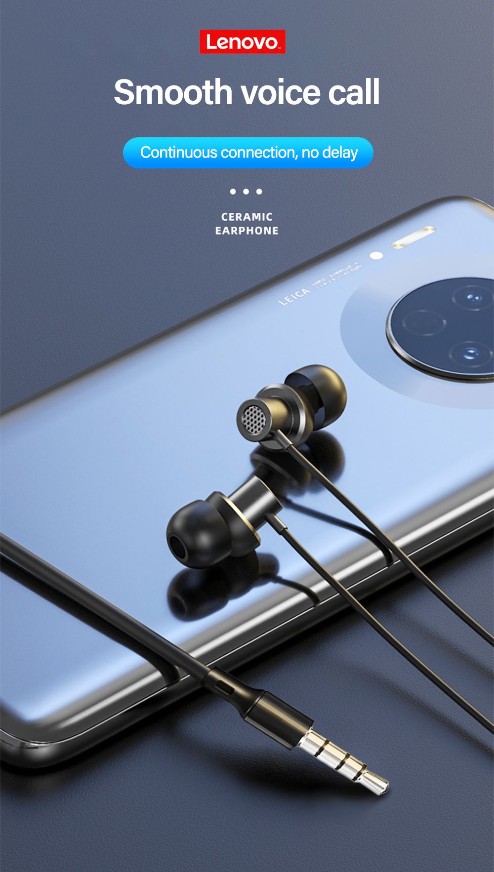 Lenovo Thinkplus TW13 Wired Earphone with Microphone 3.5mm Jack Active Noise Cancelling Earbuds Gaming Headset-Black