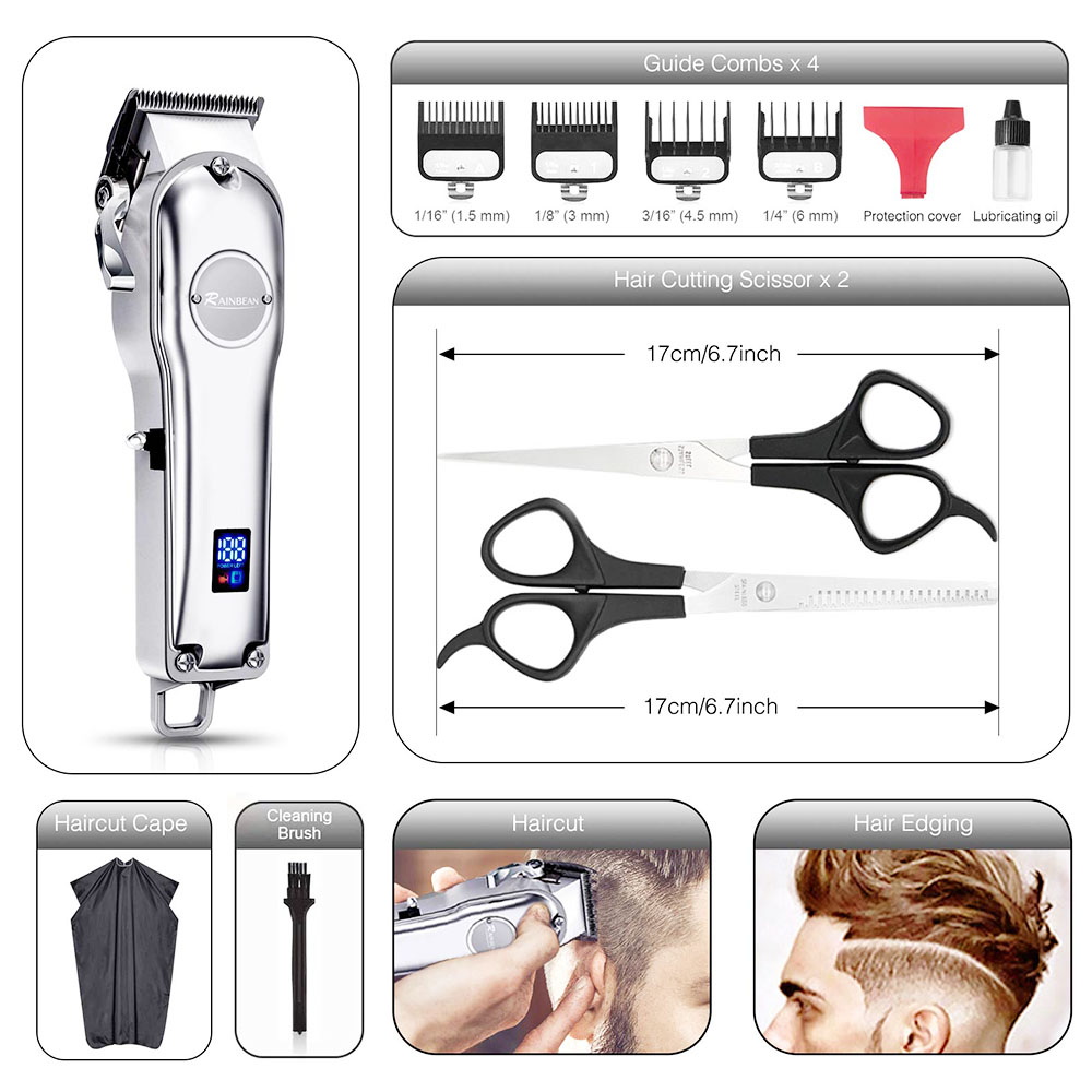 Männer Haarschneider 3 in 1 IPX7 Wasserdicht Bartschneider Pflegeset Kabelloser Haarschneider LED Display USB Wiederaufladbar