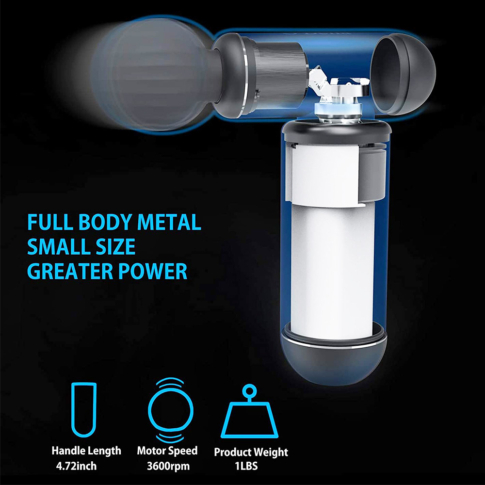 Metal Electric Handheld Massage Gun, Deep Tissue Percussion Muscle Massager for Pain Relief with Quiet Brushless Motor