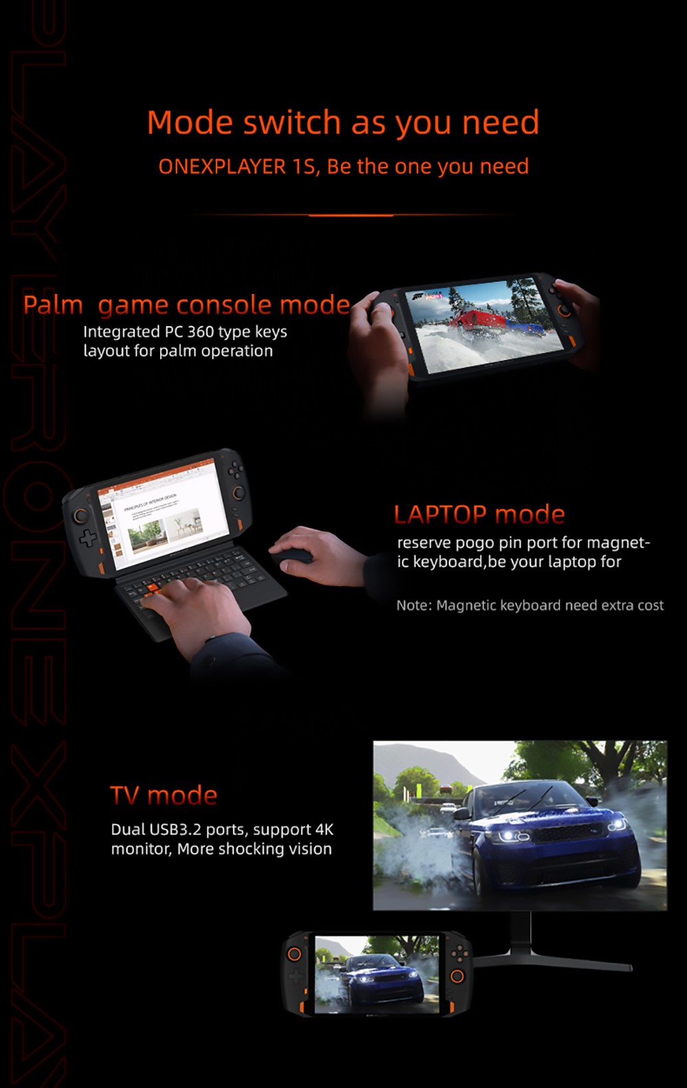 One Netbook ONEXPLAYER 1S Game Console PC 8.4 Inch Pocket Computer AMD Ryzen 7 4800U 16GB RAM 2TB SSD IPS Touch Screen Windows 11 EU Plug
