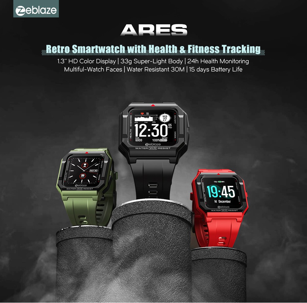 Zeblaze Ares Ultra-light Bluetooth Smartwatch 1.3 inch IPS Touch Screen Heart Rate Blood Pressure Monitor 30M Water-Resistant 170mAh Battery 15 Days Standby Time - Black
