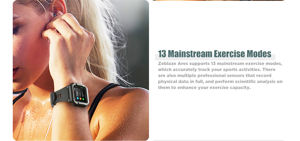 Zeblaze Ares Ultra-light Bluetooth Smartwatch 1.3 inch IPS Touch Screen Heart Rate Blood Pressure Monitor 30M Water-Resistant 170mAh Battery 15 Days Standby Time - Black