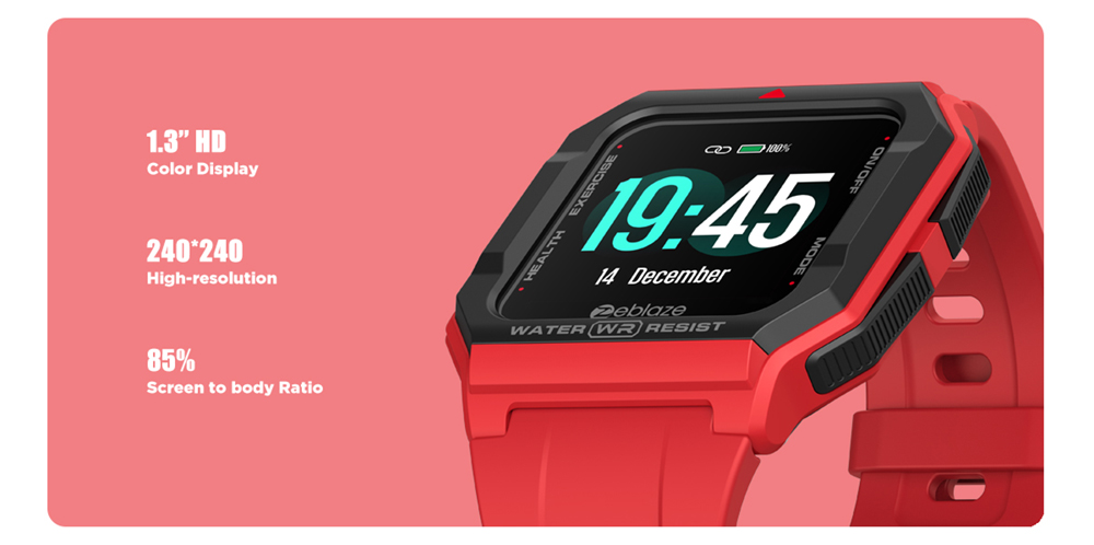 Zeblaze Ares Ultra-light Bluetooth Smartwatch 1.3 inch IPS Touch Screen Heart Rate Blood Pressure Monitor 30M Water-Resistant 170mAh Battery 15 Days Standby Time - Black