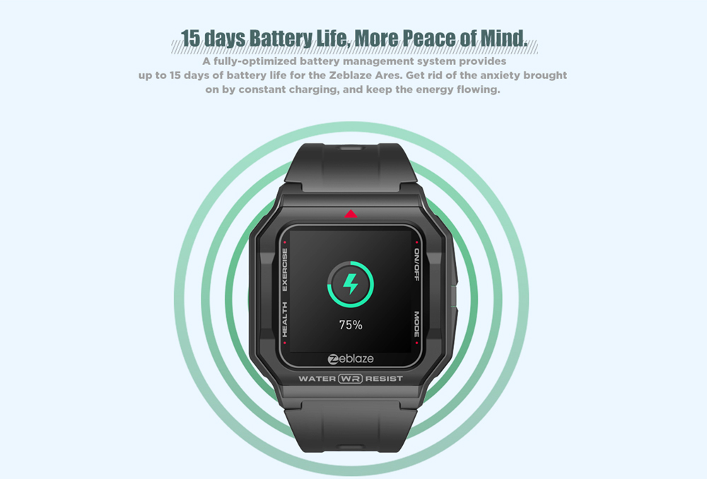 Zeblaze Ares Ultra-light Bluetooth Smartwatch 1.3 inch IPS Touch Screen Heart Rate Blood Pressure Monitor 30M Water-Resistant 170mAh Battery 15 Days Standby Time - Black