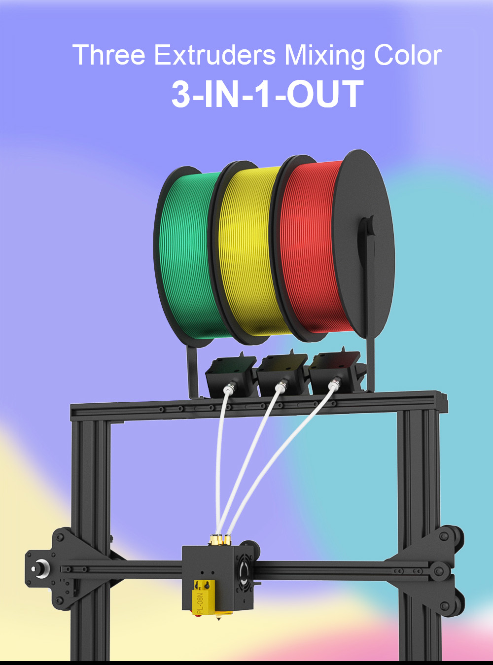 Zonestar Z8PM3 Extruder 3-IN-1-OUT kleurenmenging 3D-printer LCD-scherm Hoge precisie-resolutie DIY-kit - zwart