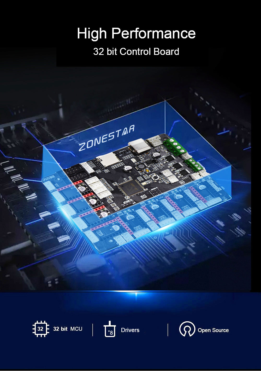 Zonestar Z8PM3 Extruder 3-IN-1-OUT Εκτυπωτής 3D με μίξη χρωμάτων Οθόνη LCD υψηλής ακρίβειας Κιτ DIY - Μαύρο