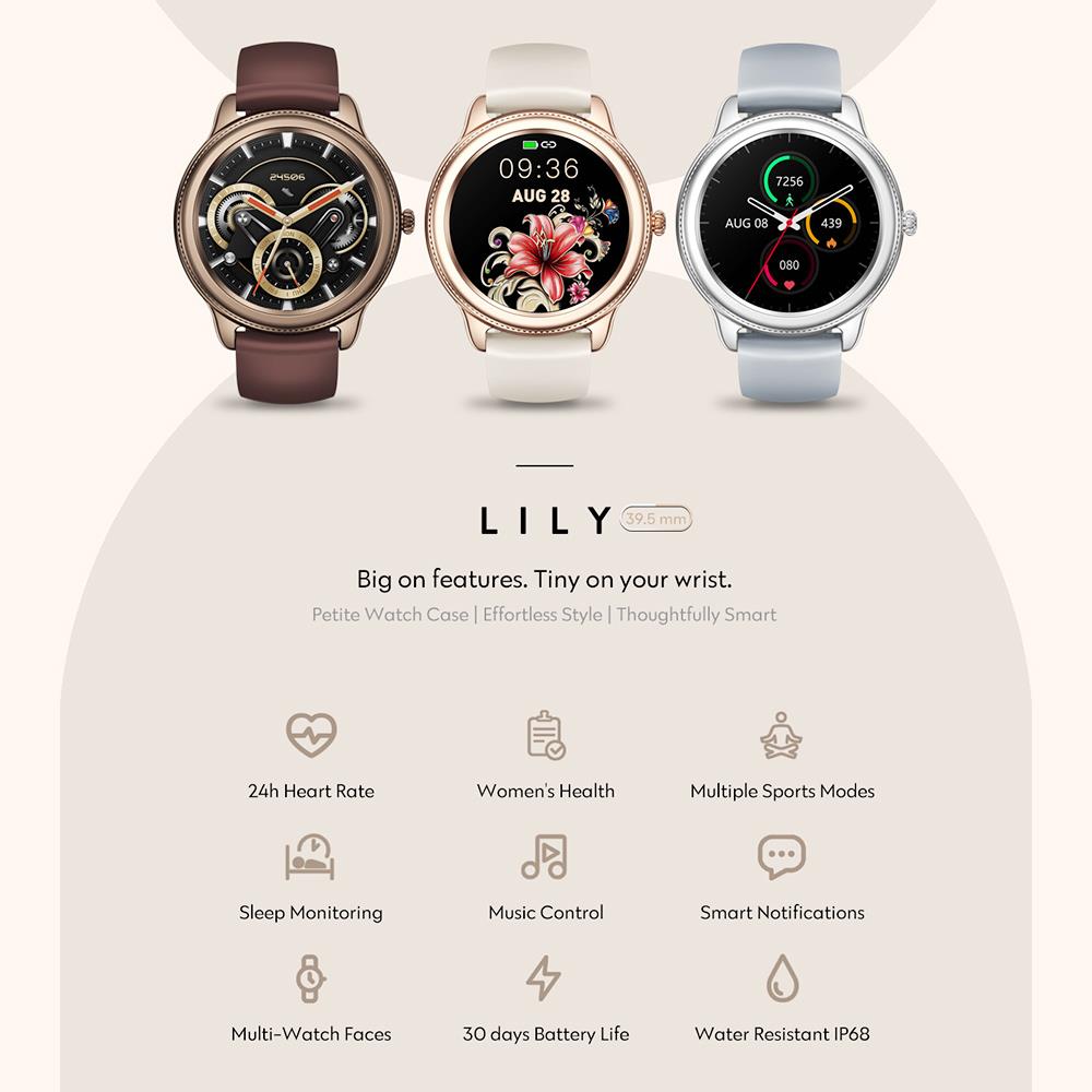Zeblaze Lily Bluetooth Smartwatch 1.1 inch Touch Screen Heart Rate Blood Pressure Monitor IP68 Water-Resistant 200 mAh Battery  30 Days Standby Time - Bronze
