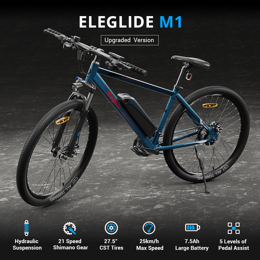 ELEGLIDE M1 Electric Bike 26 inch  Mountain Urban Bicycle 250W Hall Brushless Motor SHIMANO Shifter 21 Speeds 36V 7.5Ah Removable Battery 25km/h Max speed up to 65km Max Range IPX4 Waterproof Aluminum alloy Frame Dual Disk Brake - Dark Blue