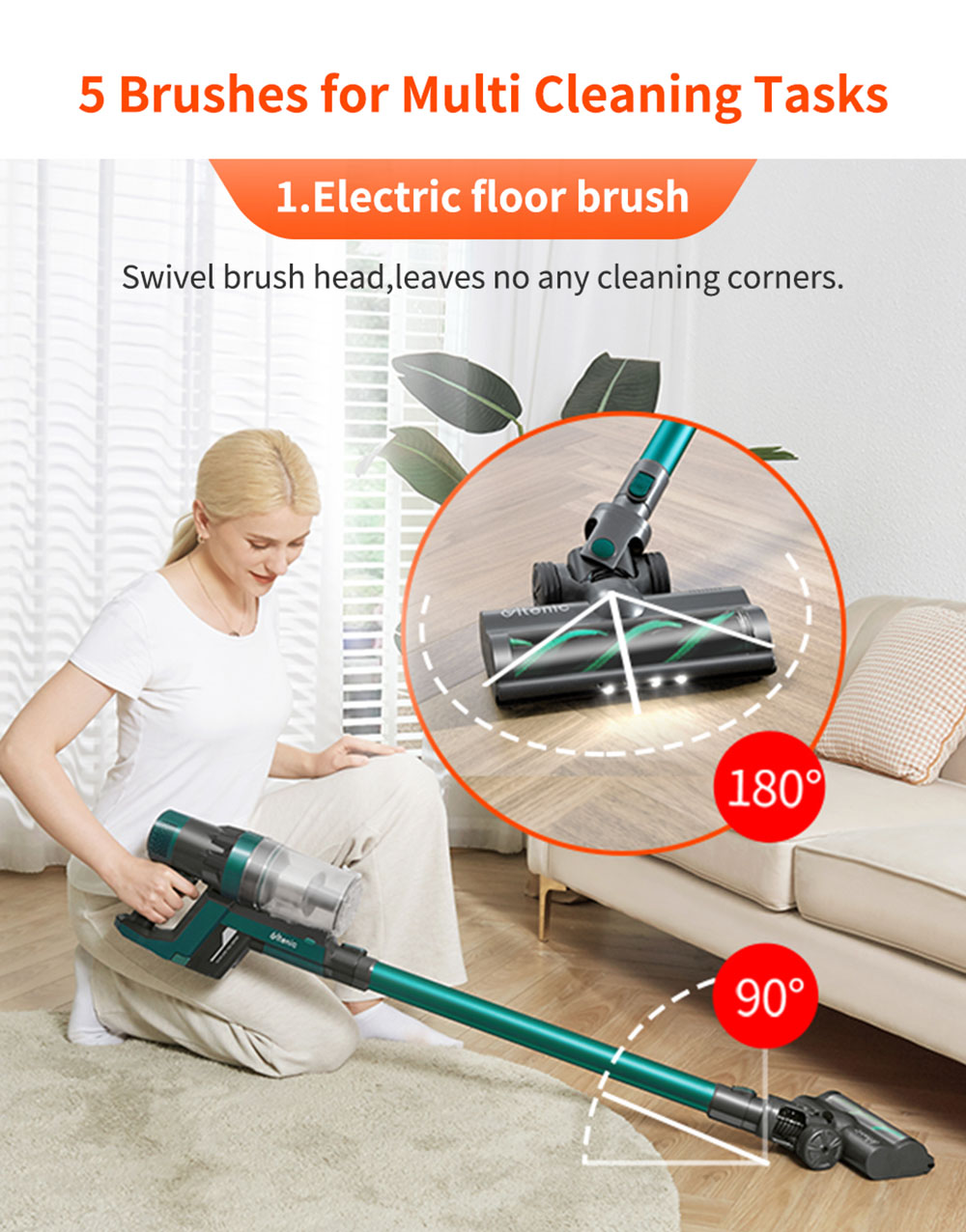 Ultenic U11 Cordless Vacuum Cleaner 25KPa Suction with Rechargeable Stand Holder LED Display & Removable Battery 3 Adjustable Modes 55mins Runtime - Green