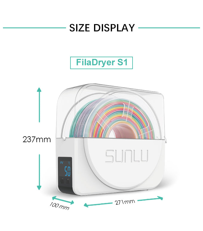 SUNLU S1 3D Filament Dryer, Compatible with 1.75mm, 2.85mm, 3.00mm Filament, Maximum Capacity 210 x 85 mm