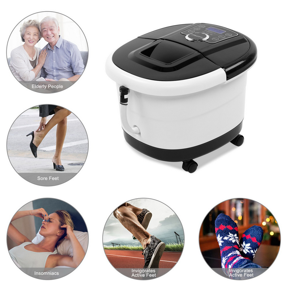 110V Foot Spa Foot Bath Massager with Touch Screen Digital Display and Automatic Roller, for Stress Relief - Black