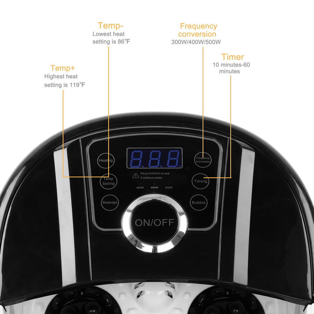 110V Foot Spa Foot Bath Massager with Touch Screen Digital Display and Automatic Roller, for Stress Relief - Black