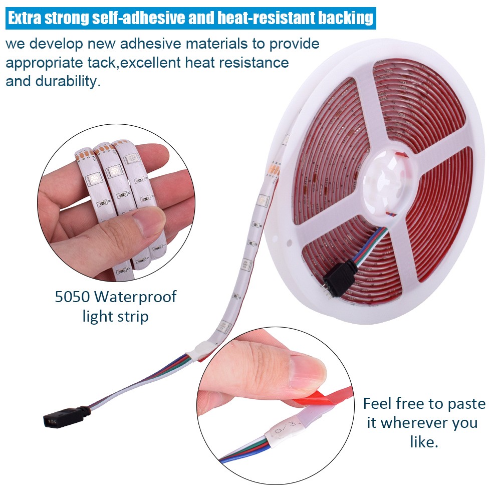 12V-5050 RGB Remote & Bluetooth Control 5 Meters 44 Keys 150 Lights 24W Light Strip Epoxy Waterproof Version