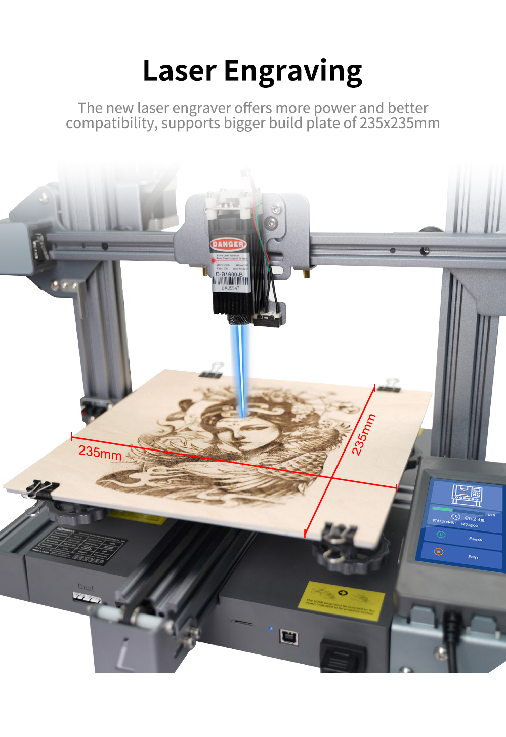 Lotmaxx SC-10 Shark V2 3D Printer Laser Engraver, Auto Leveling, Dual Extruder, Dual-Color Printing, Magnetic Bed, 235*235*265mm, Gray
