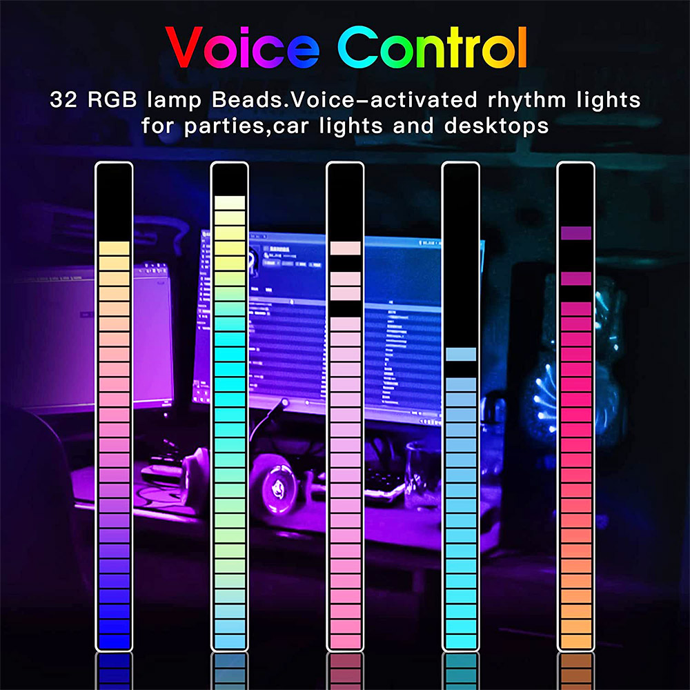 2Pcs Rhythm Light 32Bit RGB Voice-Activated Music Atmosphere with App Control