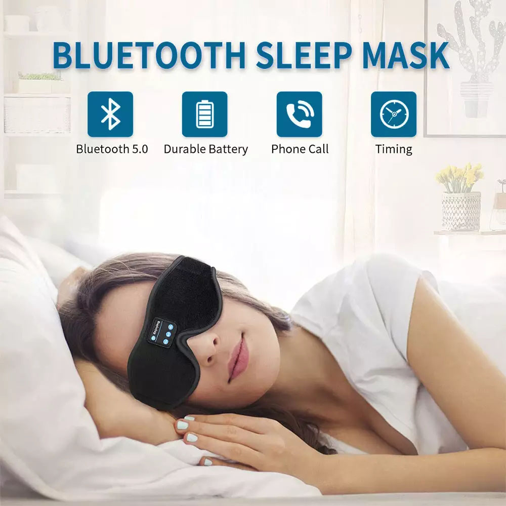 3D Wireless Bluetooth Music Eye Mask Sleep with Stereo - Black