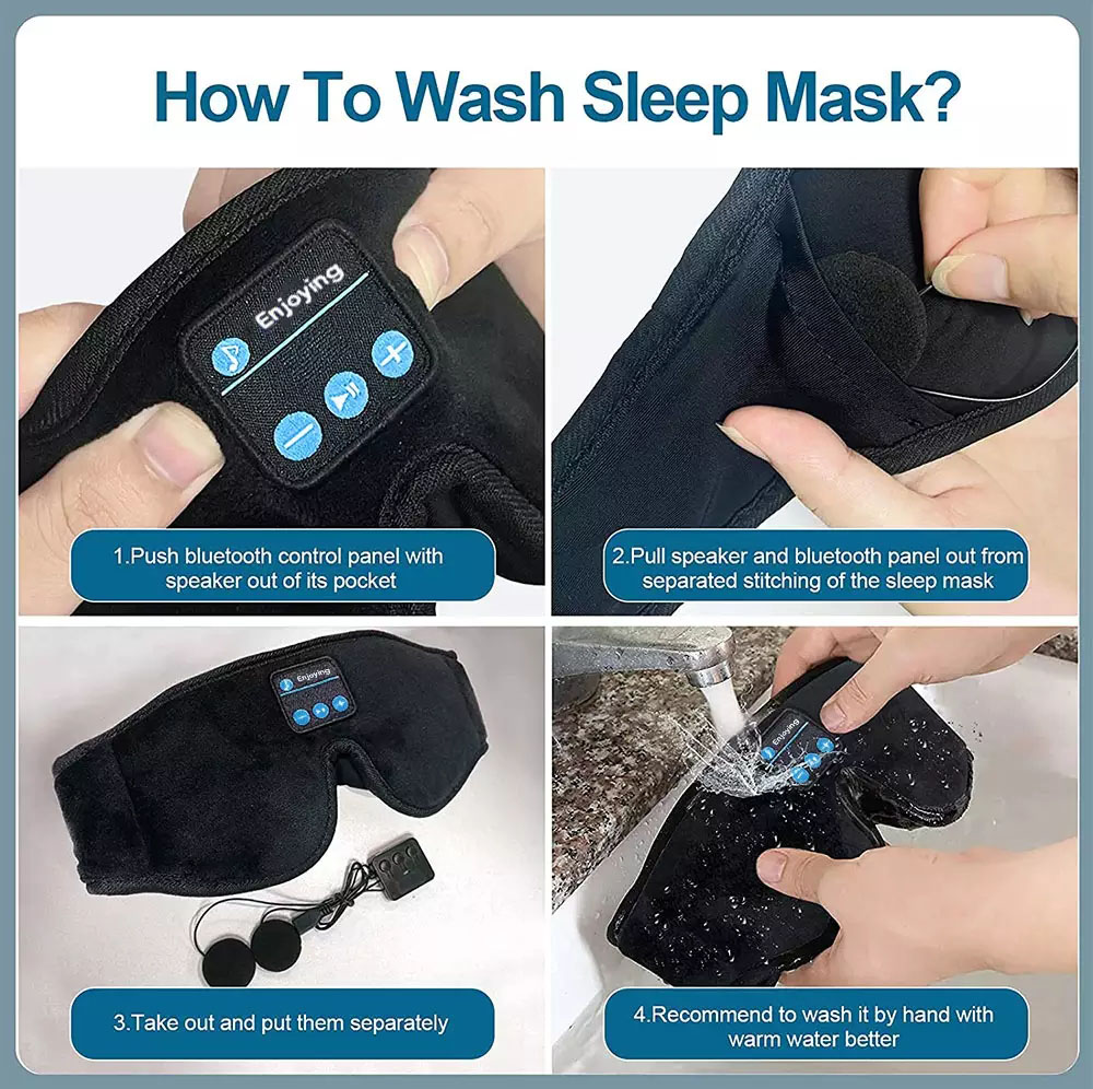 3D Wireless Bluetooth Music Eye Mask Sleep with Stereo - Black